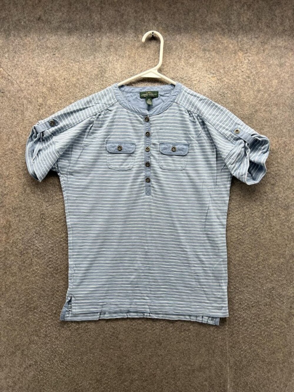 Lauren Jeans Co Ralph Lauren Top Womens XS Blue Stripe Henley Roll Tab Blouse